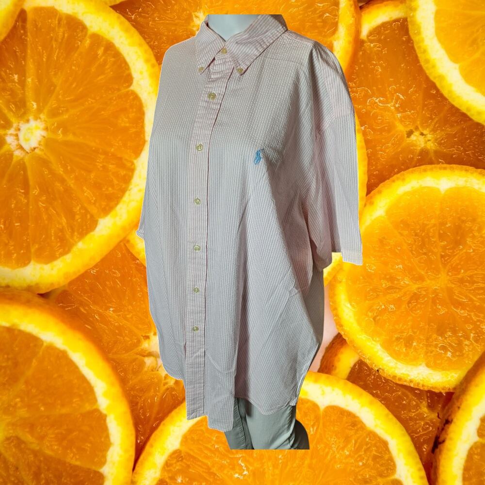 Ralph Lauren Men's Classic Fit Stripe Half Sleeve Poplin Button-Up Shirt Size XL